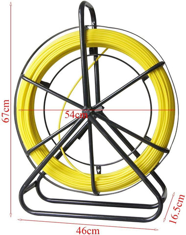 KATSU Fiberglass Duct Rodder 6mm x 100M Cable Pulling Tool with Steel Stand & Brake – Heavy Duty Electrician Fish Tape Cable Installation Threader for Underground Pipe & Conduit Wiring