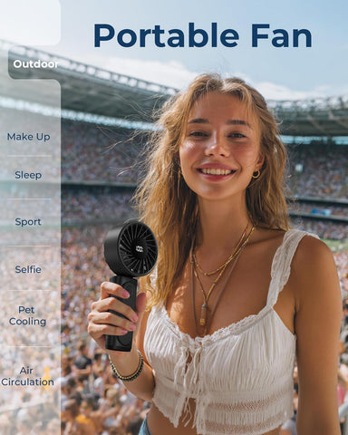 Handheld Fan, Portable Fan with 4000mAh Rechargeable Battery, LED Display Hand Fan with 6 Speeds, Mini Fan 180° Foldable for Home Office Travel Outdoor Bedroom