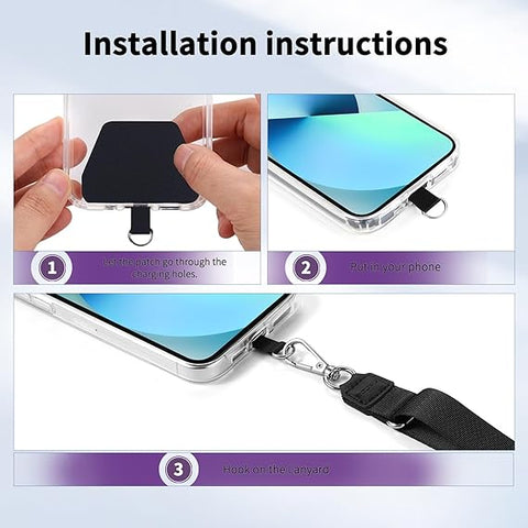 CACOE Universal Mobile Phone Chain - Adjustable Neck Strap for Smartphones Black+purple