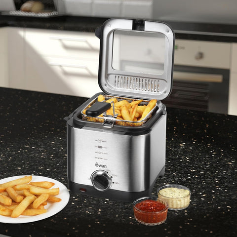 1.5L Stainless Steel Deep Fryer – Adjustable Thermostat, Viewing Window, Non-Stick Coating, 900W, Easy Clean, Silver