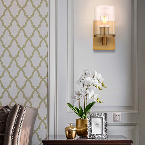 Modern Glass Cylinder Wall Sconce Antique Finish