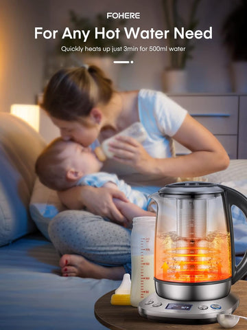 Smart Glass Tea Kettle 1.7L – Variable Temperature Control, 2200W Electric Kettle with Tea Infuser & Keep Warm Function