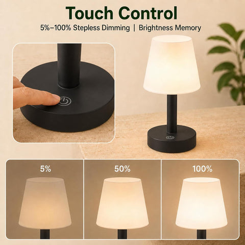 Rechargeable Cordless Table Lamp – IP54 Waterproof Touch Dimmable LED Lamp with 3 Colour Temperatures, 2000mAh Battery & USB-C Charging