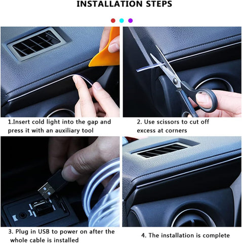 USB Interior Car LED Strip Lights with Music Sync, Multicolor Fiber Optic Ambient Lighting Kit for Dashboard and Console