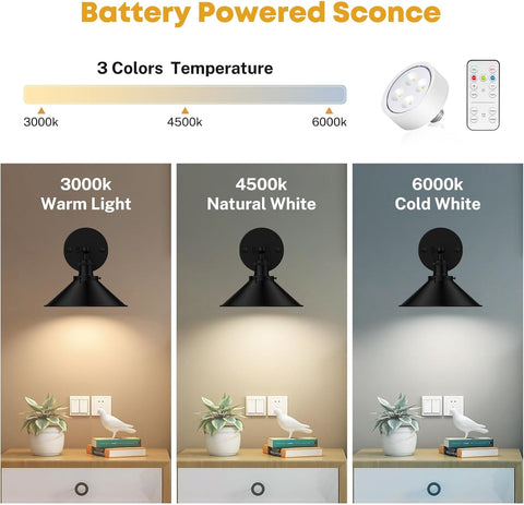 Battery Operated Wall Lights Set of 2 Dimmable