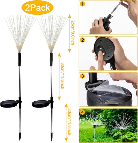 2 Pack Solar Firework Lights, 300 LEDs With 8 Modes, Waterproof Copper Wire Pathway Decorative Lights for Garden Tree Landscape Outdoor