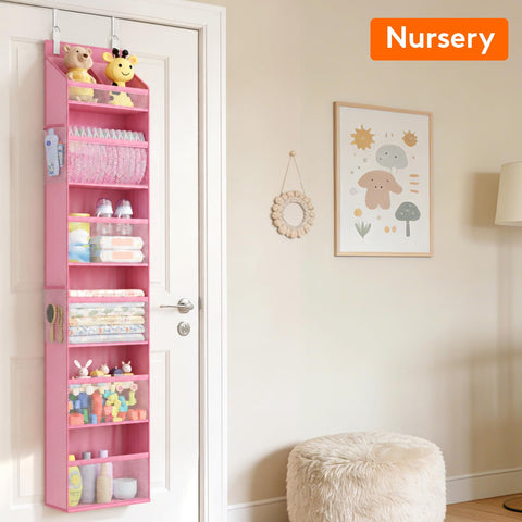 Lifewit 4-Tier Over Door Diaper Organiser, Beige – Space-Saving Hanging Nursery Storage with Mesh Windows