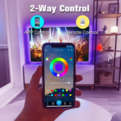 Phopollosystem with colour-changing 5m TV LED Lights for 65–85 Inch TV – RGB TV Backlight with App & Remote Control, Music Sync, Timer & 16 Million Colours for Gaming, Films & Home Entertainment