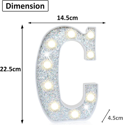 LED Silver Letter C Light – Battery Powered Night Light