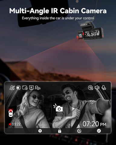 REDTIGER A3 3-Channel 2.5K Dash Cam with WiFi and Night Vision