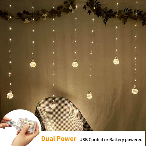 Wishing Ball Curtain Lights 200 LED Warm White Fairy String Lights with Remote
