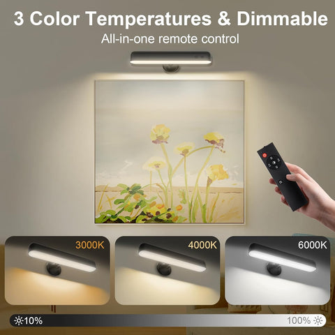 Wall Lights, LED Battery Operated Black Wall Lights with 7500mAh Battery Lamp for Bedroom, 3 Colors with 15 RGB Colors, 360°Rotate & Stepless Dimmable Brightness