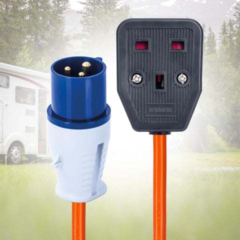 Status 16A Site Plug to 1 Way UK Socket, 20cm Adaptor Cable Perfect for Camping Caravan, Motorhome, Campervan, IP44, Weatherproof, 16APTUK1SCK1PK10