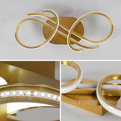 Ceiling light fixture with gold and white design on a neutral background