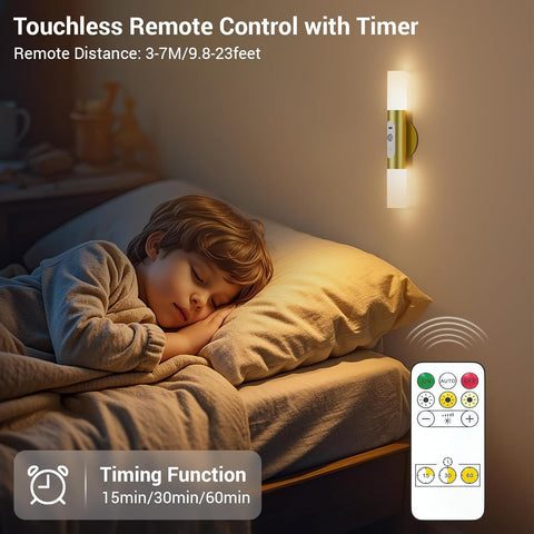 Rechargeable Motion Sensor Wall Sconces with Remote, Gold LED Lamps