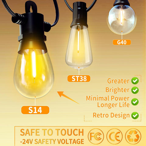 Pogestrand 30M Festoon Lights Outdoor 24V with Remote, 32 LED Bulbs