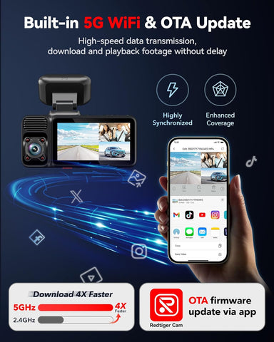 REDTIGER F17 4K 3-Channel Dash Cam with GPS & 64GB Card – Black