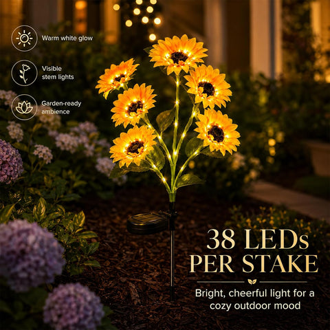 Sunflower Solar Lights Outdoor Solar Garden Stake Lights Realistic Sunflowers Yard Lawn Pathway Décor (3 Pack)