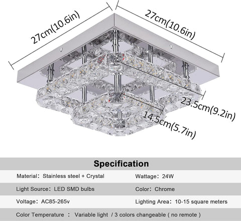 GreeLustr Modern Crystal Chandelier Square K9 LED Ceiling Light Fixture