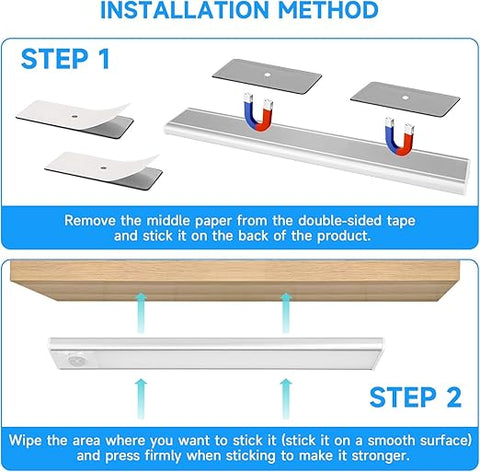Pack of 2 LED Under Cabinet Kitchen Lights In UK - IP44 Waterproof, PIR Motion Sensor, USB Rechargeable, Battery Capacity 1500mAh, 6500K Dimmable, Energy Efficient, 39 LED Magnetic Strip Light