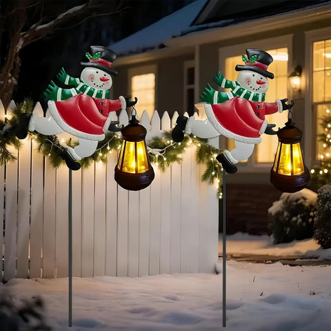 Christmas Display Stake Light Waterproof LED Solar Snowman Lantern