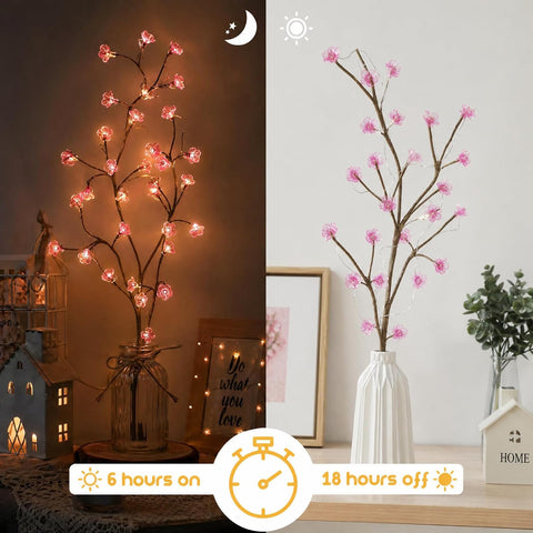Afaiup 2m Pink Cherry Blossom Fairy Lights – 20 LED Battery Powered Flower String Lights with 6-Hour Timer for Bedroom, Wedding, Christmas & Party Decorations