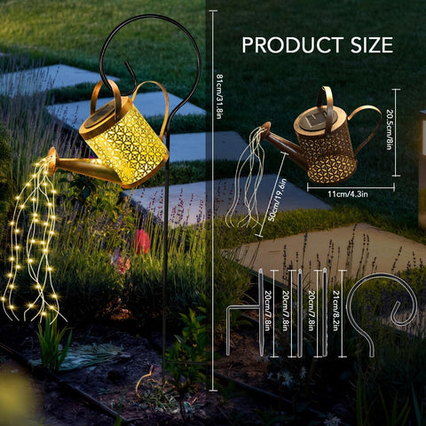 Solar Lights Outdoor Garden Watering Can, Large 20cm Solar Garden Waterproof LED Fairy String Lights, Hanging Metal Garden Ornament for Yard Lawn Pathway Patio, Gardening Birthday Gifts for Women Mum