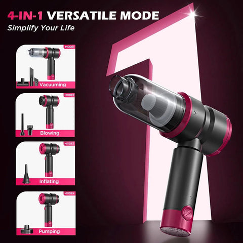 Handheld Car Vacuum Cleaner 15000Pa 4-in-1 Cordless (Pink)