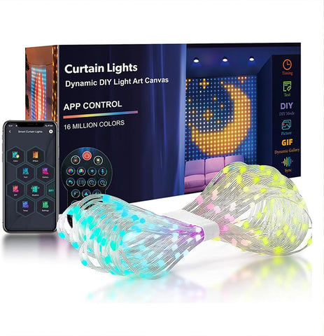 Christmas LED Curtain Lights – 400 RGB Smart Bluetooth App & Remote-Control Window Decorations for Festive Displays – Turn Your Windows into a Christmas Light Show