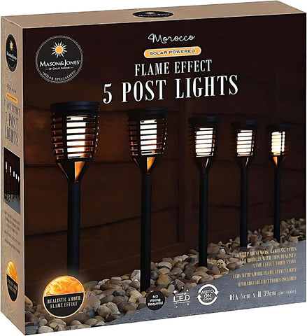 Divas World Solar Powered Morocco Flame Effect 5 Post Lights Outdoor Light Up Your Garden Ornaments Patio Garden Pathway Decoration Durable Waterproof