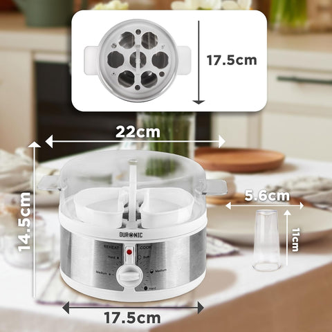 Electric Egg Boiler EB35 350W 7-Egg Steamer with Omelette & Poaching Trays – White & Stainless Steel