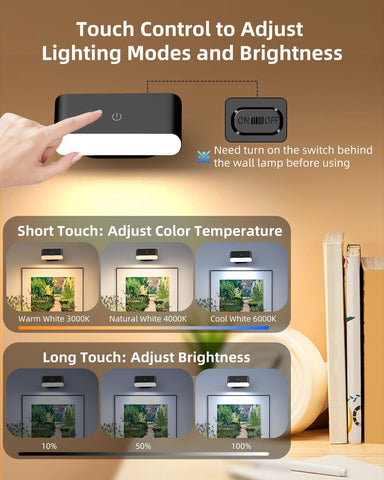 Battery Operated Wall Sconces Set of 2, Rechargeable LED Wall Mounted Light with Remote Control, Stick On Magnetic Wall Lights for Bedroom, 3 Modes Dimmable Bedside Reading Wall Lamps for Bedroom