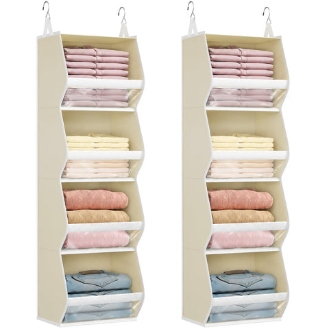 Lifewit 4-Tier Hanging Wardrobe Storage Organiser – Grey Foldable Closet Shelves with Clear PVC Window