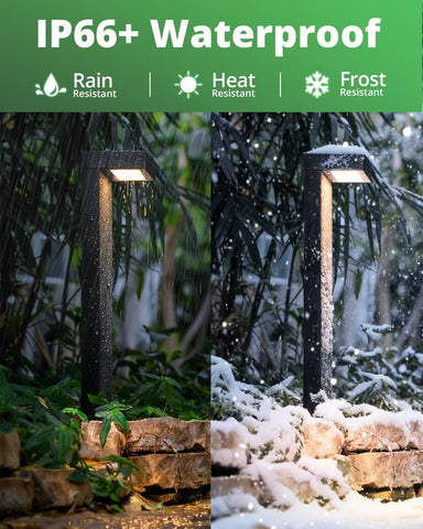 GKOLED 4-Pack LED Pathway Lights, Low Voltage Outdoor Waterproof, Black