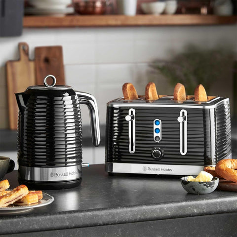 Inspire 4 Slice Toaster 1800W Black High Gloss, Extra Wide Slots, 6 Browning Levels, Lift & Look, Reheat, Frozen & Cancel Functions