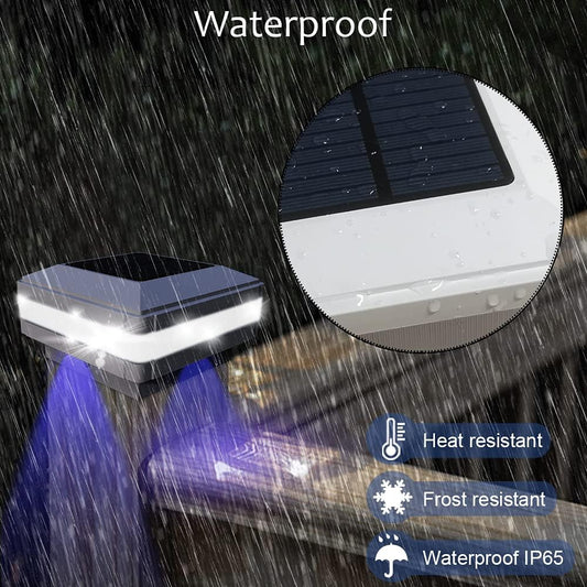 Solar LED Post Lights Outdoor Garden IP65 Waterproof Square White Landscape Post Cap Lamp (4 Pack)