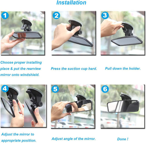 KITBEST Rear View Mirror – Wide Angle Adjustable Suction Cup