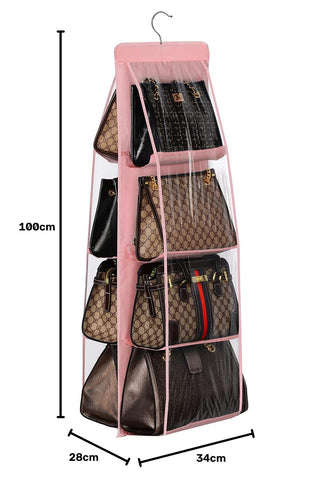 Lirex Handbag Hanging Purse Organizer for Closet, 8 Pocket Handbag Storage Organizer Hanger Oxford Cloth Closet Organizer for Family Closet Bedroom, Foldable and Universal Fit, Black