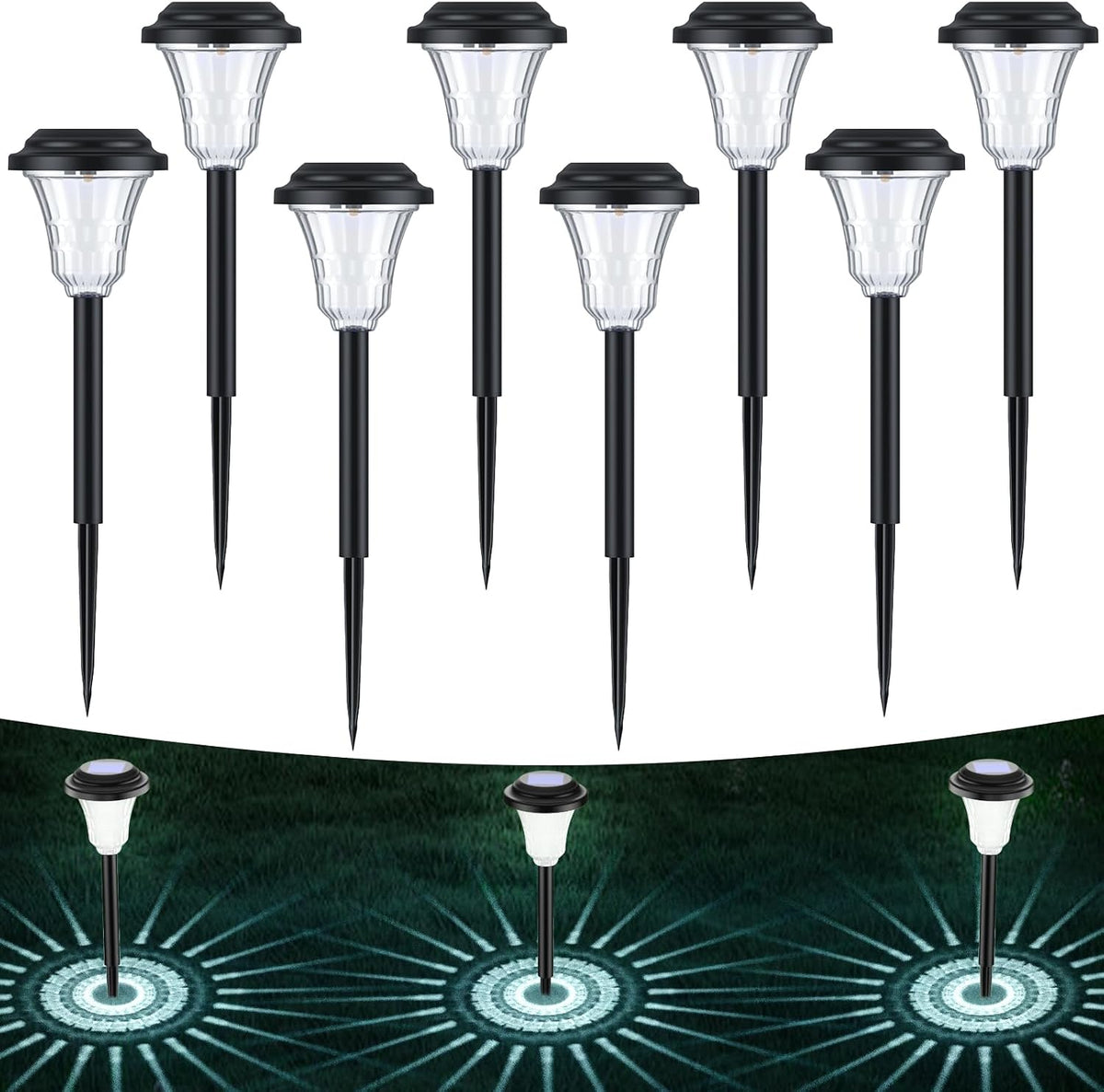 Solar Lights Outdoor Garden, 8 Pack LED Garden Lights Solar Powered Waterproof, Auto On/Off Pathway Lighting for Patio, Lawn, Yard, Landscape, Walkway, Path, Garden Decor(Cool White)