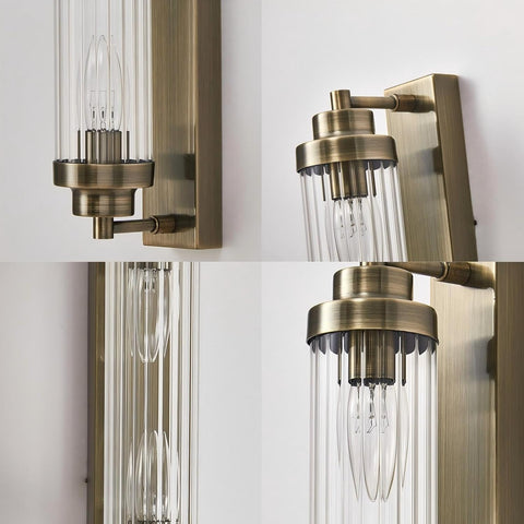 2-Light Antique Brass Wall Sconce with Glass Shades