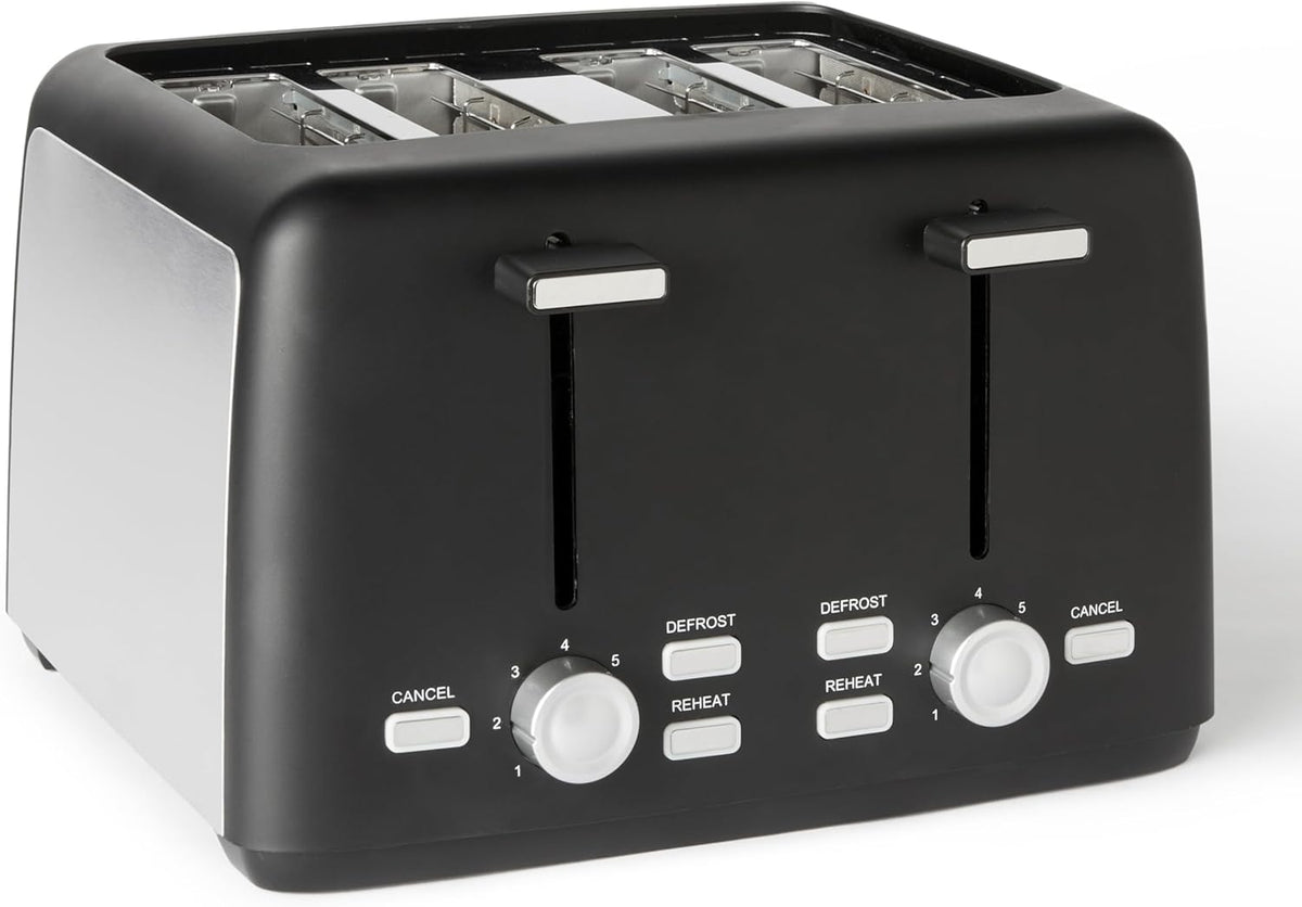 4 Slice Toaster 1500W – Extra Wide Slots, 7 Shade Settings, Removable Crumb Tray, High Lift, Black – UK
