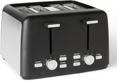 4 Slice Toaster 1500W – Extra Wide Slots, 7 Shade Settings, Removable Crumb Tray, High Lift, Black – UK
