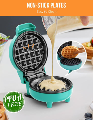 **Blazant Mini Waffle Maker – 4 Inch Nonstick Compact Waffle Iron, 550W, Portable Breakfast Chaffle & Snack Maker, Blue