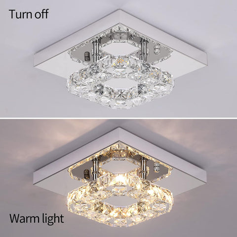 Modern Square K9 Crystal LED Chandelier Flush Mount Ceiling Light