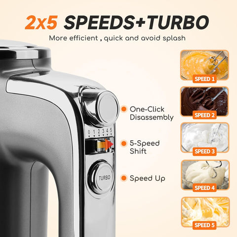 Aigostar Adela 30XQA 400W Hand Mixer – 5 Speeds & Turbo Boost Electric Whisk – Silver