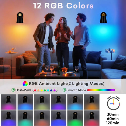 Battery Operated Wall Lights Indoor Rechargeable Wall Lights, Wireless Wall Sconces Set of 2, with Detachable Bulbs and Remote, Black Wall Light for Bedroom Living Room