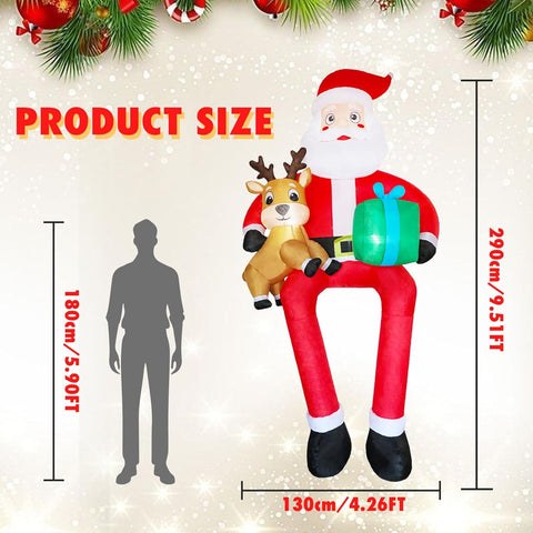 9.5FT Inflatable Climbing Santa with Gift Box & Reindeer Baby – Outdoor