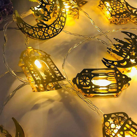 Ramadan Eid Mubarak String Lights – Battery Powered Moon Star Lantern LED Decorative Lights for Indoor & Outdoor Use