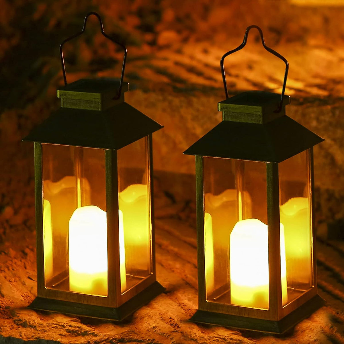 Garden Solar Lanterns Outdoor Hanging Waterproof Solar Garden Lanterns for Candles Solar Garden Lights 2 Pack (Black)