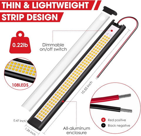 12V LED Light Strip 4000K Interior Trailer RV Cargo Van Shed Lights 2 Pack